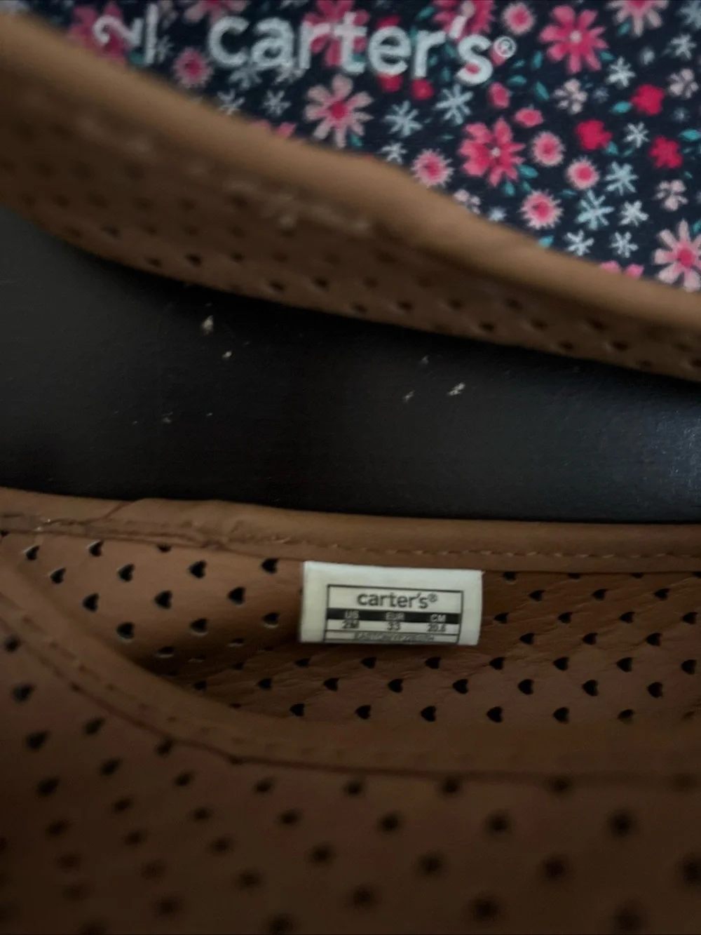 Carter's Girls Brown Perforated Ballet Flats with Floral Insole size 2M